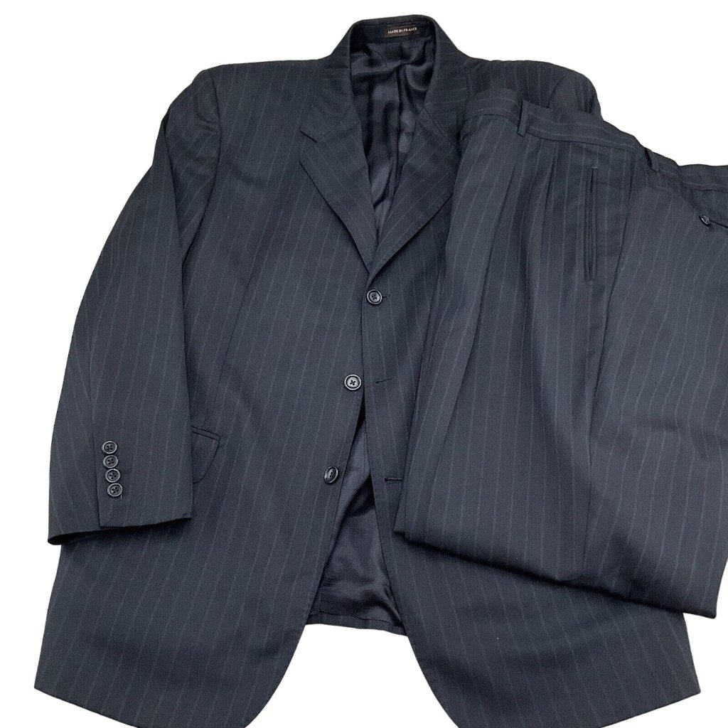 Christian St John Tiglio Suit Men 44 Black Reda Pinstripe Cashmere Wool France